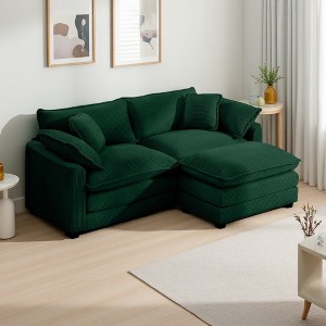 Corduroy 2-Seater L-Shaped Sofa with Footrest - 1 of 4