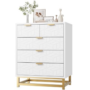White 5 Drawer Dresser with Wide Storage, Modern Chest Organizer with Metal Legs, Chest of Drawers - 1 of 4