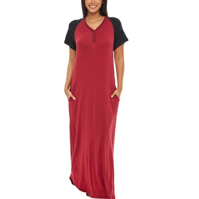 Alexander Del Rossa Women's Soft Knit Nightgown Long Sleep Shirt Full  Length Henley Pajama Top with Pockets