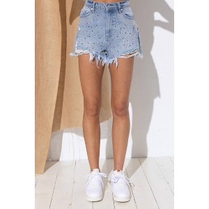 Women's Crystal Stud Frayed Shorts - Blue B - 1 of 4