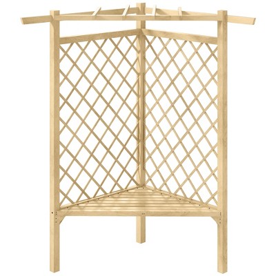 Natural Fir Wood Corner Trellis Garden Bench with Slatted Seat