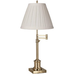 360 Lighting Swing Arm Desk Table Lamp 36" Tall Antique Brass Box Pleated Creme Linen Empire Shade for Living Room Bedroom Office Family - 1 of 4
