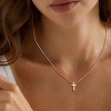 14K Gold/Silver Cross Necklace, CZ Box Chain with Pearl Beads, Minimalist Everyday Jewelry Gift for Women - 3 of 4
