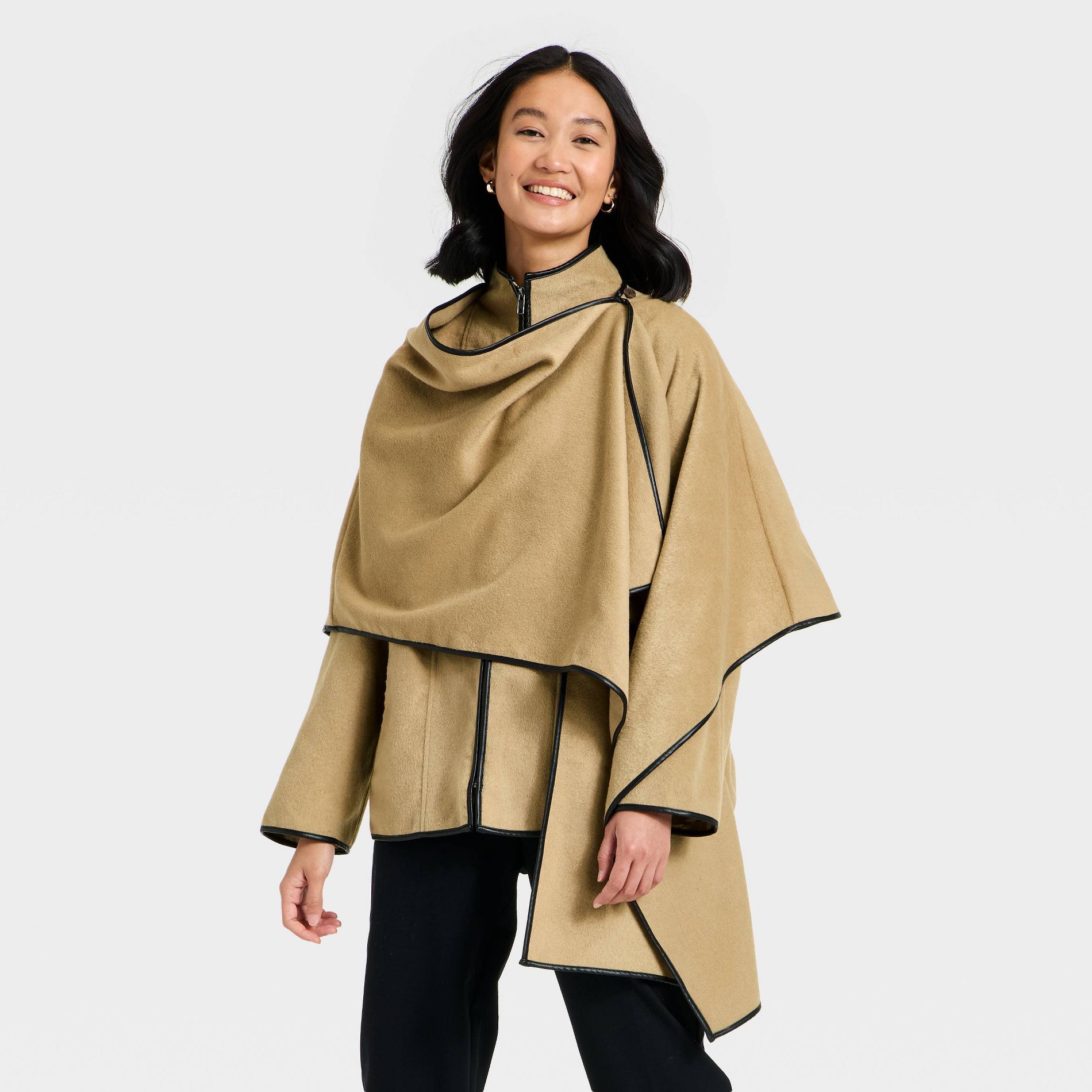 Women's Faux Wool Scarf Coat - A New Day™ Light Brown