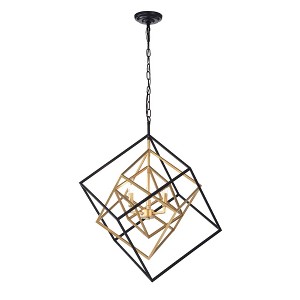 25.6" x 25.6" x 63.4" 3-Light Triplix Cube Chandelier Black - Warehouse Of Tiffany: Mid-Century Modern, ETL Listed, Adjustable Height - 1 of 2