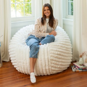 Jaxx Saxx 4ft - Large Round Bean Bag for Adults - Made in the USA - Luxuriously Soft Plush Faux Fur, Ivory - 1 of 4