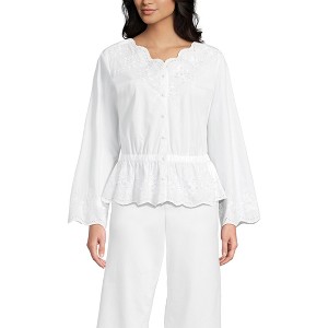 Lands' End Women's Embroidered Poplin Long Sleeve Blouse - 1 of 4