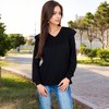 Anna-Kaci Women's Long Sleeve V-Neck Top with Ruffled Shoulder Detail - 4 of 4