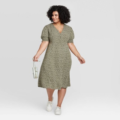 target green dress with flowers