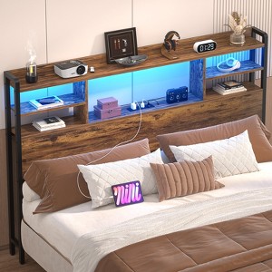 Aheaplus Headboard with Storage shelves and Charging Station, Wood Headboard with LED Light - 1 of 4