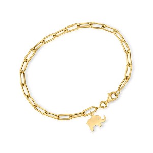 Ross-Simons 10kt Yellow Gold Elephant Charm Paper Clip Link Bracelet - 1 of 3