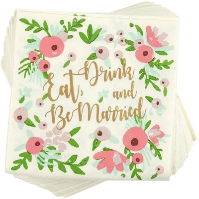 Blue Panda 100-Count Bachelorette Party Bridal Shower Disposable Cocktail Napkins -Eat, Drink and Be Married