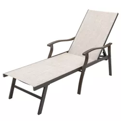 Outdoor Aluminum Adjustable Chaise Lounge Chair with Arms - Beige - Crestlive Products