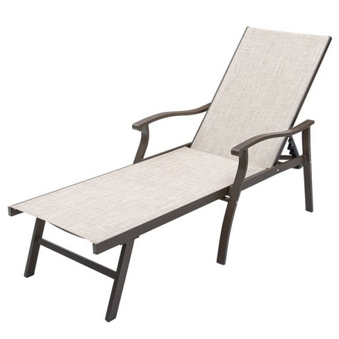 Outdoor Aluminum Adjustable Chaise Lounge Chair with Arms - Beige - Crestlive Products - image 1 of 4