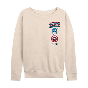 Women's - Marvel - Captain America Logo Stack Lightweight French Terry Wide Neck Long Sleeve Shirt - 1 of 4