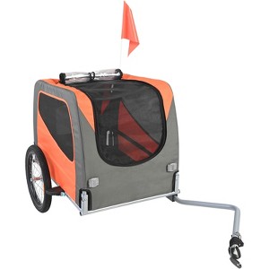 VEVOR Dog Bike Trailer, Supports up to 66 lbs, Pet Cart Bicycle Carrier, Easy Folding Frame with Quick Release Wheels, Orange/Gray - 1 of 4