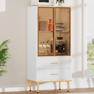 Pantry Cabinet, Freestanding Kitchen Storage Cabinet with Glass Door and 2 Drawers, Modern Kitchen Cupboard with 2 Storage Shelves - 1 of 4