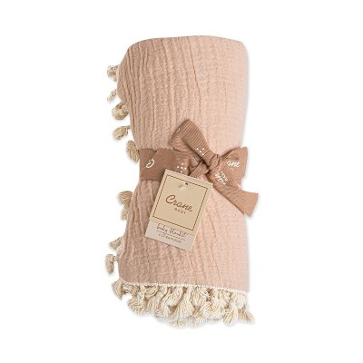 Desert Rose Cotton Muslin Baby Blanket with Fringe Trim