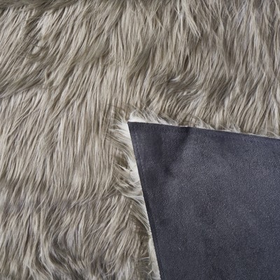 Luxurious Hand-Knotted Gray Faux Sheepskin Rectangular Rug