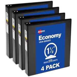 Avery Economy View 3 Ring Binders, 1.5" Round Rings, 4 Black Binders (19204) - 1 of 4