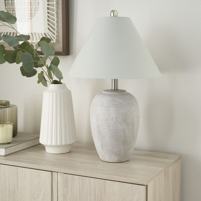 23" Grey Unglazed Ceramic Jar Table Lamp with White Shade
