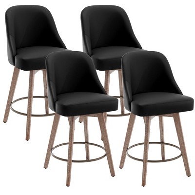 Bekrvio 26'' Counter Height Swivel Bar Stools Set of 4 —Backs and Wood Legs,Linen Fabric/PU Leather Upholstered Barstools for Kitchen Island