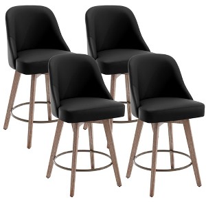Bekrvio 26'' Counter Height Swivel Bar Stools Set of 4 —Backs and Wood Legs,Linen Fabric/PU Leather Upholstered Barstools for Kitchen Island - 1 of 4