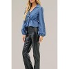 Women's washed cotton denim double tie front long sleeve top - Idem Ditto - 3 of 4