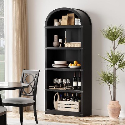 Bookcase 5 Shelf Arched Bookshelf 71.65in Tall Bookcase Farmhouse Display Storage Rack Wooden Bookshelves for Home Office, Living Room