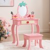 Angel Sar Apple Print Kids Vanity Set, 1-Drawer 2-Compartment Children's Dressing Table with Stool, MDF Play Makeup Desk for Girls - 2 of 4