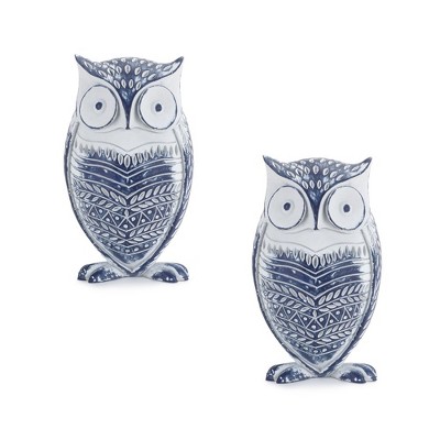 Melrose Washed Floral Owl Décor (Set of 2)
