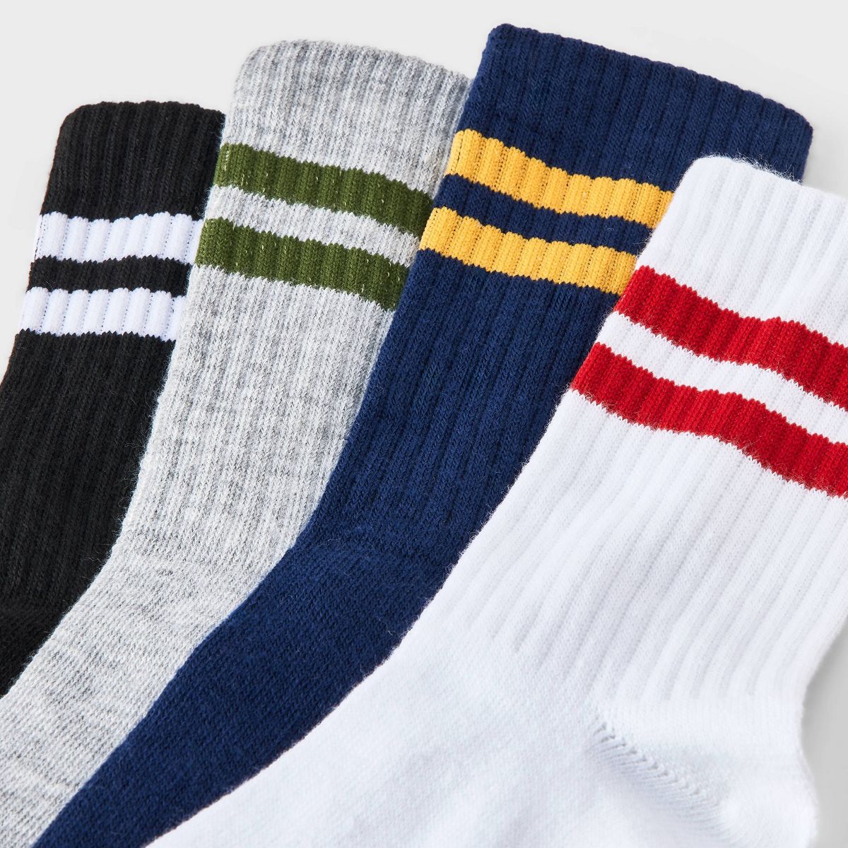 Boys' 4pk Striped Crew Socks - Cat & Jack™ Gray/Blue/Black - thumbnail 3