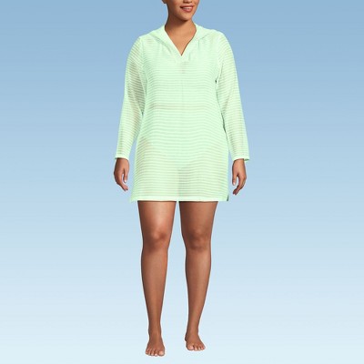 Lands' End Women's Cotton Jersey Long Sleeve Hooded Swim Cover-up Dress