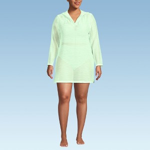 Lands' End Women's Cotton Jersey Long Sleeve Hooded Swim Cover-up Dress - 1 of 4