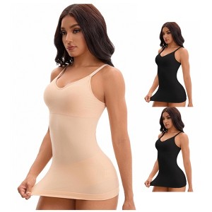 INSPIRE CHIC Women's 3 Packs U-Neck Shaping Full Slips Adjustable Spaghetti Strap Cami with Built-in Bra - 1 of 4