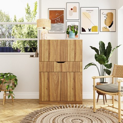 FUFU&GAGA Modern Multifunctional Convertible Storage Cabinet - Desk Combo in Walnut Finish