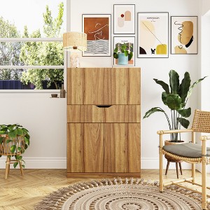 FUFU&GAGA Modern Multifunctional Convertible Storage Cabinet - Desk Combo in Walnut Finish - 1 of 4