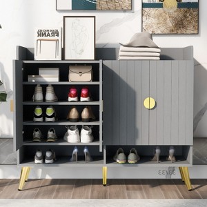 TIRAMISUBEST Gray Wood Shoe Cabinet with Doors & 11 Adjustable Shelves - Entryway Storage Organizer for Hallway, Living Room - 1 of 4