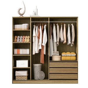 TiramisuBest Mobile Doorless Wooden Storage Wardrobe with Shelves, 3 Drawers, Adjustable Shelf & Locking Wheels for Bedroom - 1 of 4