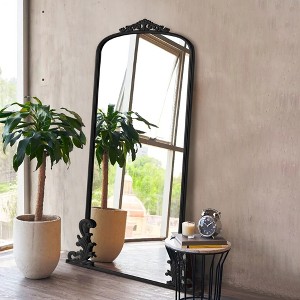 MAYEERTY Full-Length Mirror Iron Carved Right Angle Arch Black 68x29x1in No Stand - 1 of 4