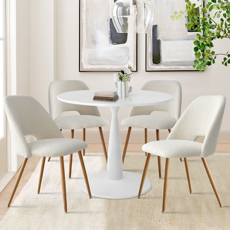 5-Piece Round-Shaped Dining Table Set,35" Round Pedestal Dining Table With 4  Upholstered Bouclé Fabric Dining Chair with Oak Legs-Maison Boucle, 1 of 8