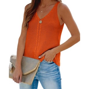 Women's Deep V-Neck Cable Knit Vest Casual Sleeveless Sweater Tank Top - 1 of 3