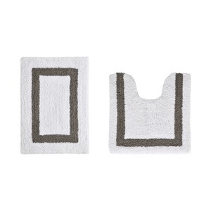 Hotel 2 PC Bath Rug 100% Premium Cotton Tufted Weave Two Tone Reversible Bathroom Rug, Super Soft Absorbent, Machine Washable Bath Mat - 1 of 4