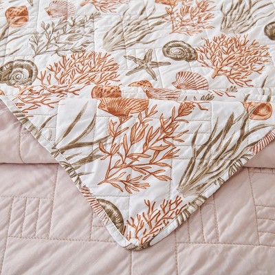 Acoinel Coastal Coral & Seashell Quilt Set - 3-Piece Reversible Bedspread with Pillow Shams,King — фото 7