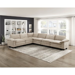 144'' Chenille Modular 6-Piece L-Shaped Sectional Sofa with Reversible Cushions, Removable Covers and Adjustable Arm Pillows - 1 of 4