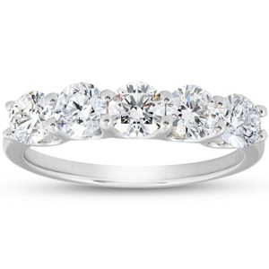 Pompeii3 1 1/4 Ct Lab Created Diamond Five Stone Wedding Ring 14k White Gold U Prong - 1 of 4