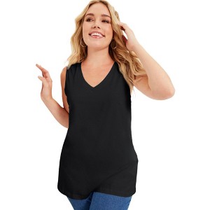 June + Vie by Roaman's Women's Plus Size V-Neck One + Only Tank Top - 1 of 4