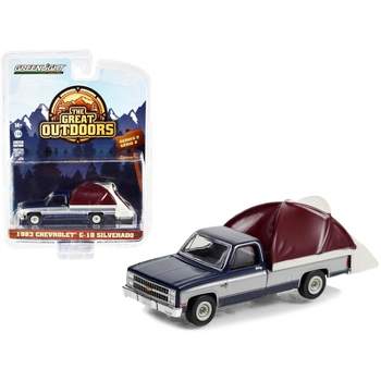 1982 Chevrolet C-10 Silverado Pickup Truck Blue and Silver with Modern Truck Bed Tent 1/64 Diecast Model Car by Greenlight