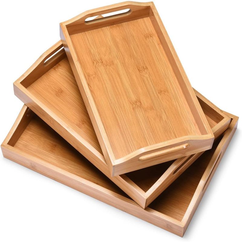Prosumer's Choice Bamboo Serving Tray with Handles, Set of 3, 1 of 4