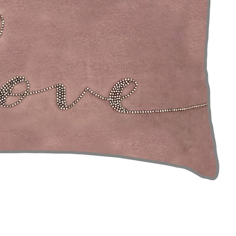 12"x18" Poly-Filled Beaded 'Love' Luxe Velvet Lumbar Throw Pillow - Edie@Home, 3 of 7